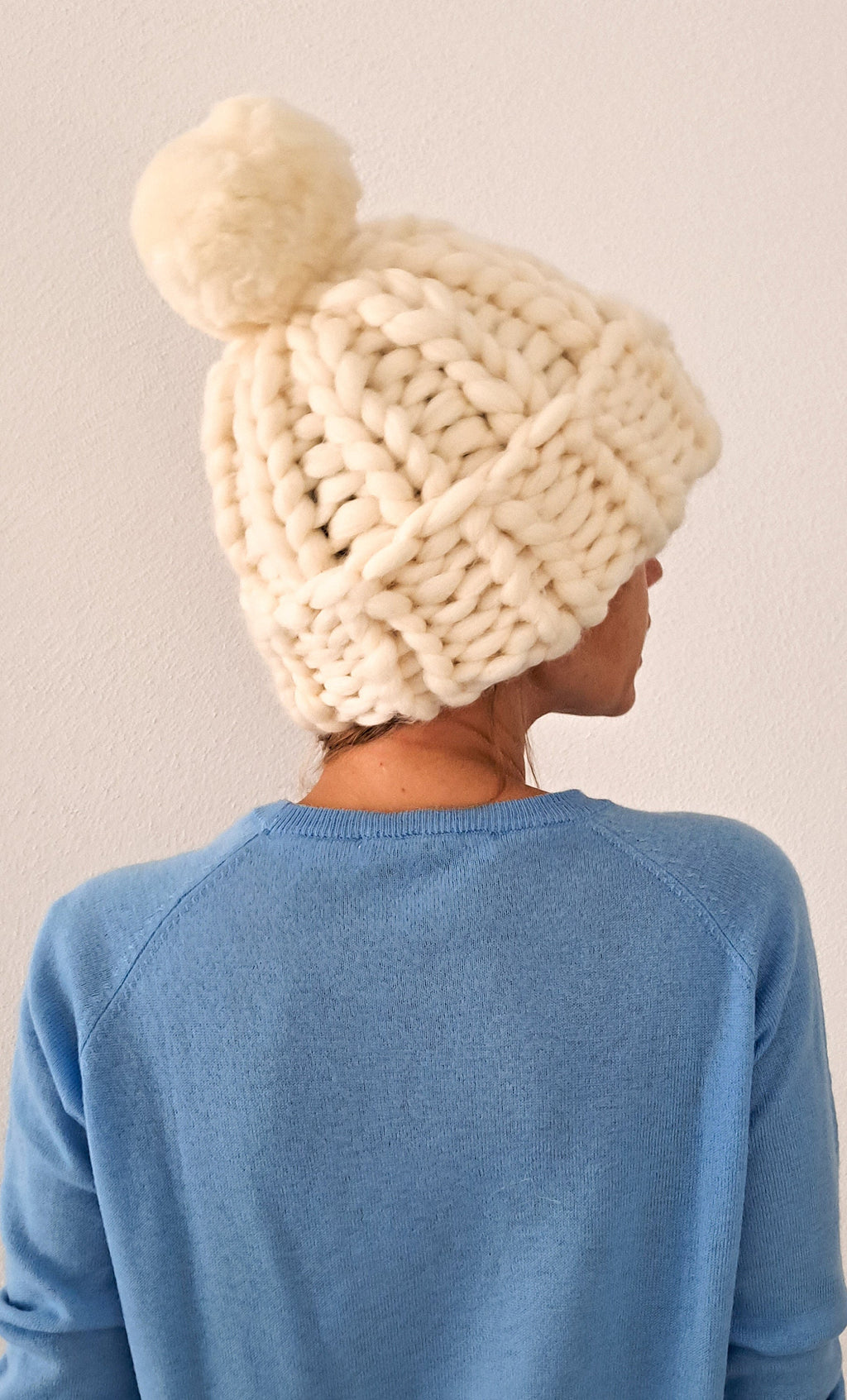 Merino Wool Chunky Knit Beanie: Women's Winter Pom Pom Hat