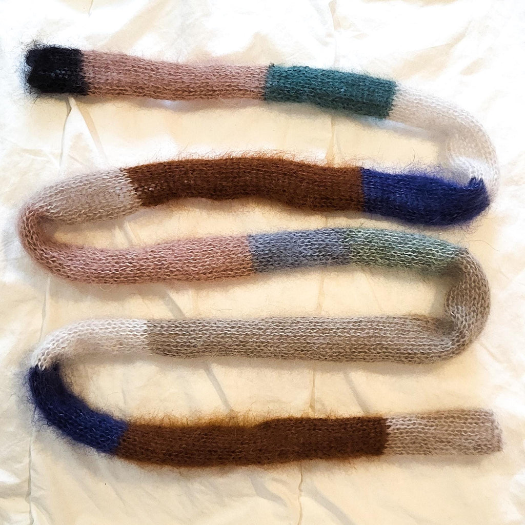 Mohair Silk Mini Scarf: Skinny Fluffy Multicolored Neck Scarf