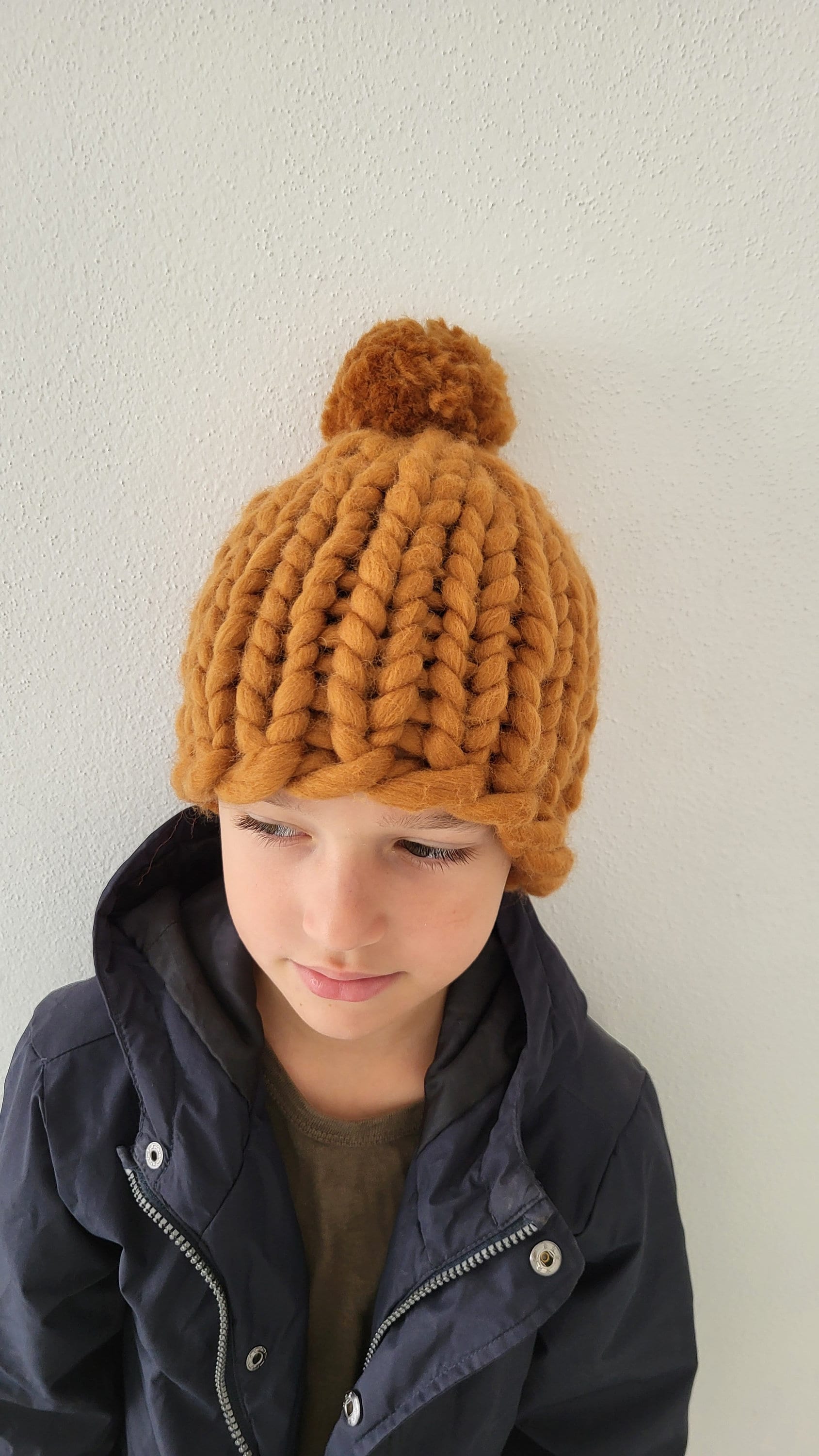Hand Knitted Merino Wool Kids Pom-Pom Hat (3-10 Years)