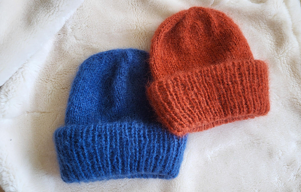 Chunky Mohair Knit Beanie: Fluffy Unisex Winter Hat.Mohair mittens.
