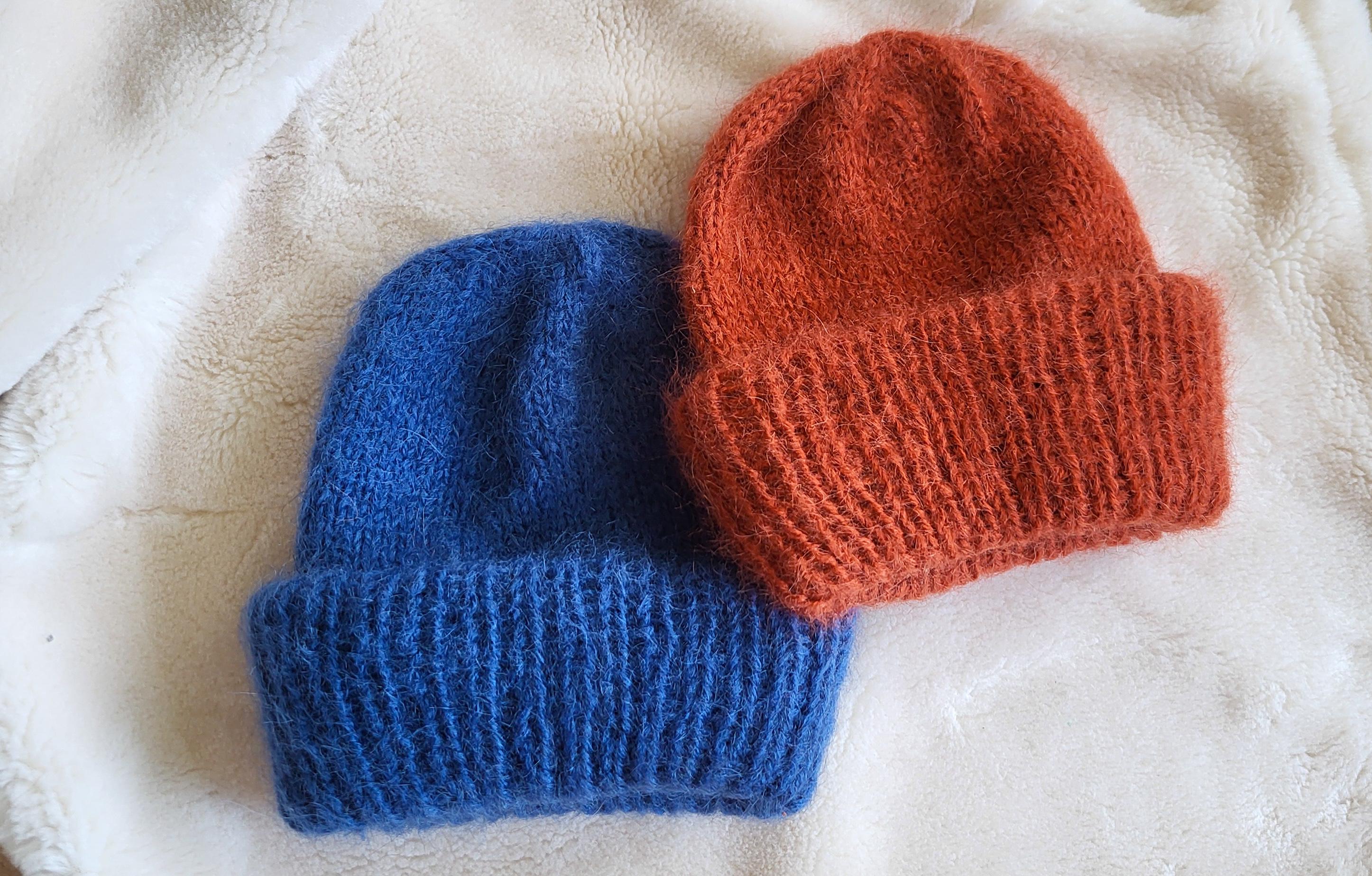 Chunky Mohair Knit Beanie: Fluffy Unisex Winter Hat.Mohair mittens.