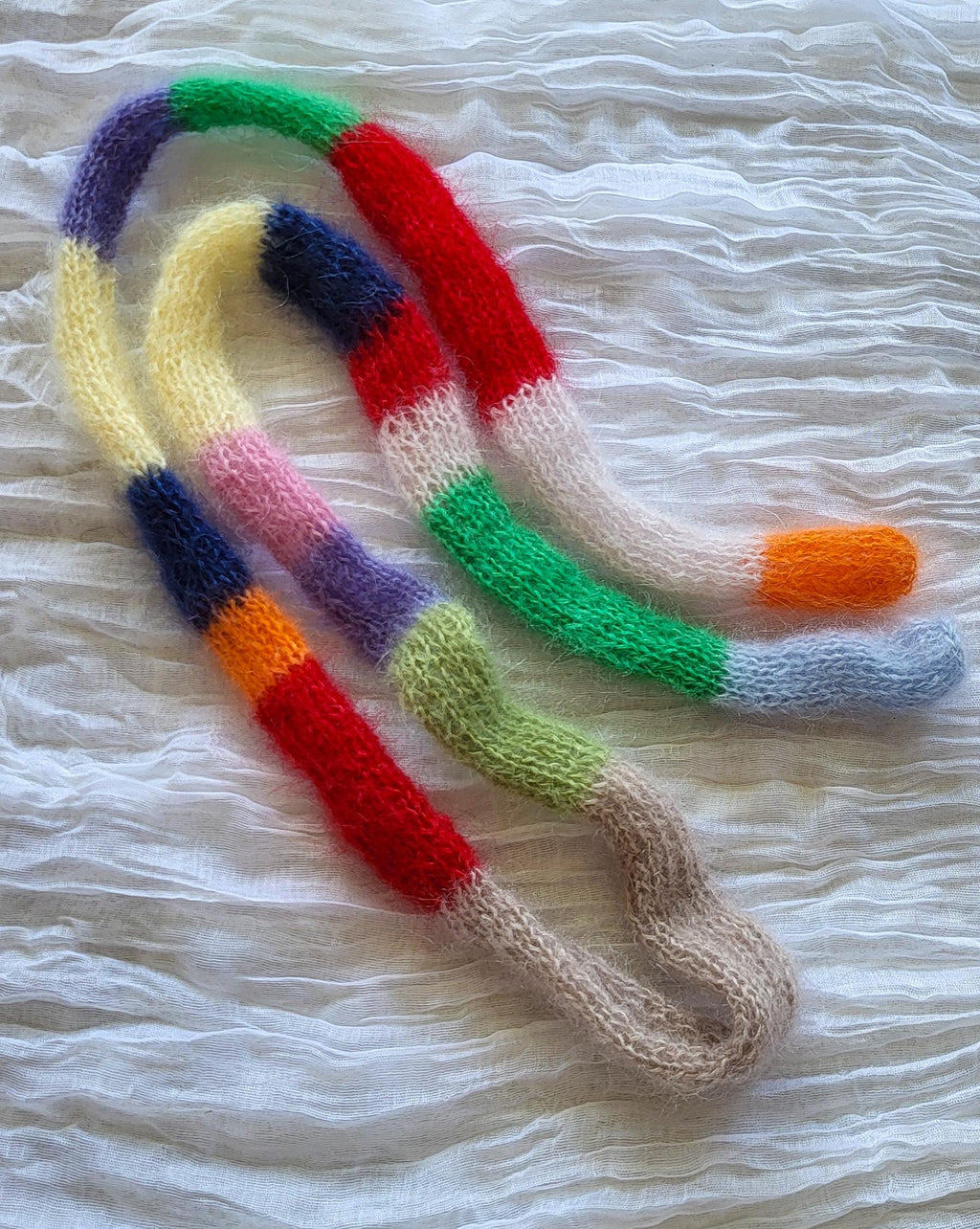 Mini Mohair Silk Scarf: Skinny Multicolored Striped Neck Scarf