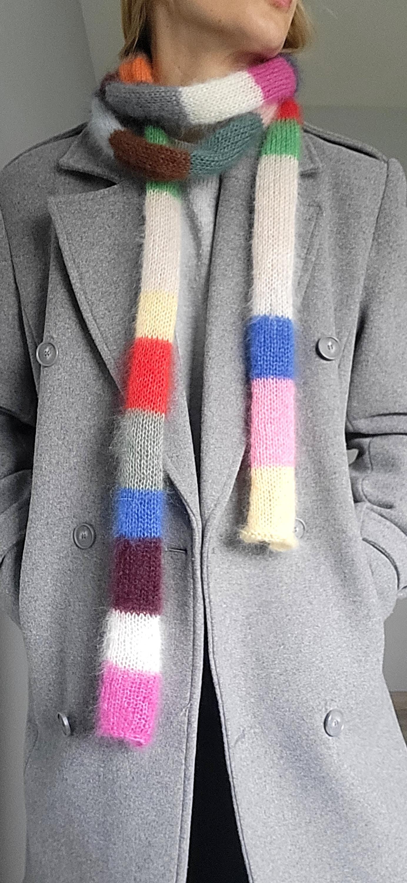 Mohair Silk Skinny Scarf, Multicolored Striped Neck Warmer