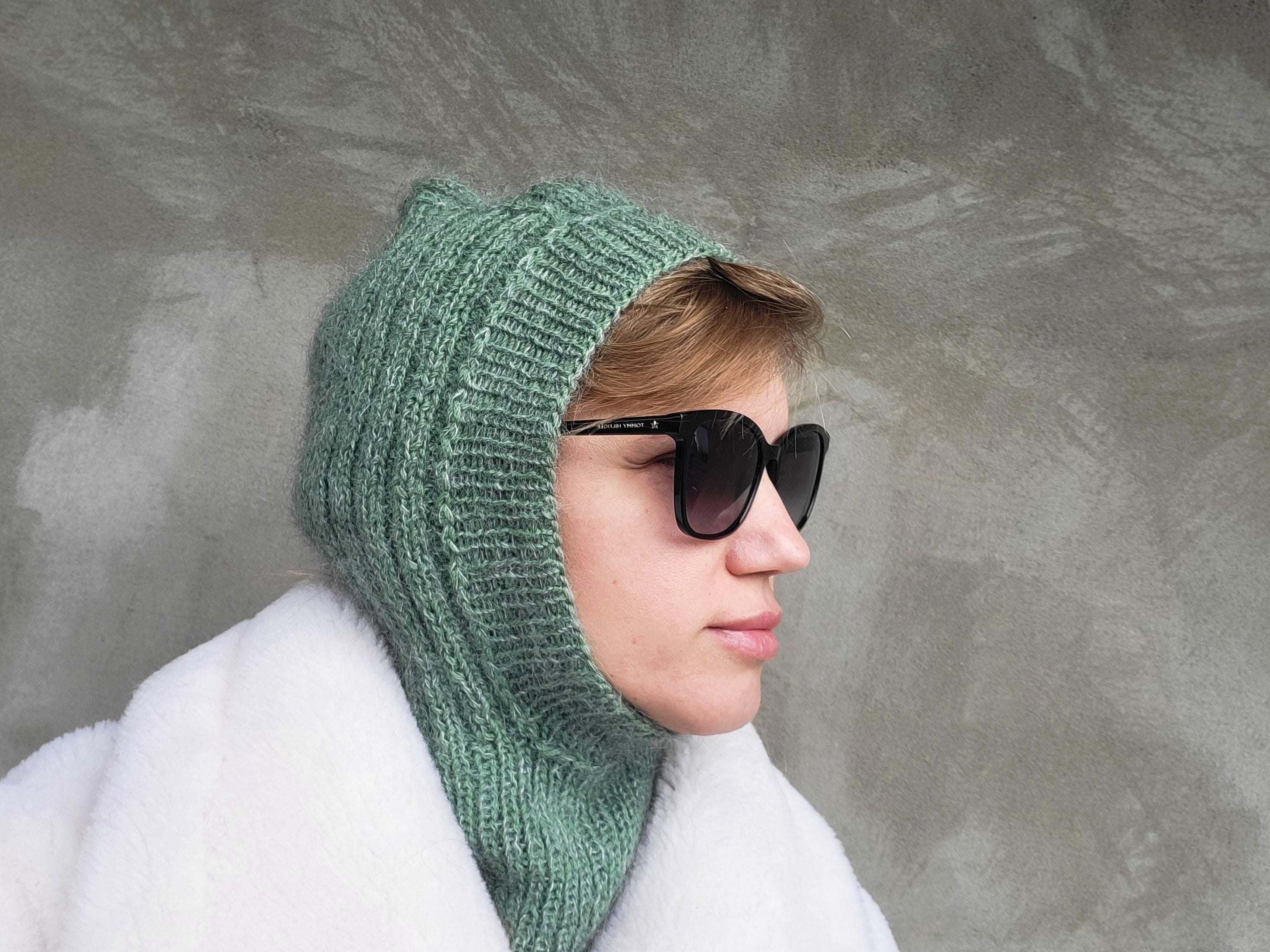 Handmade Merino Wool Balaclava Hood: Mohair Knit Cowl