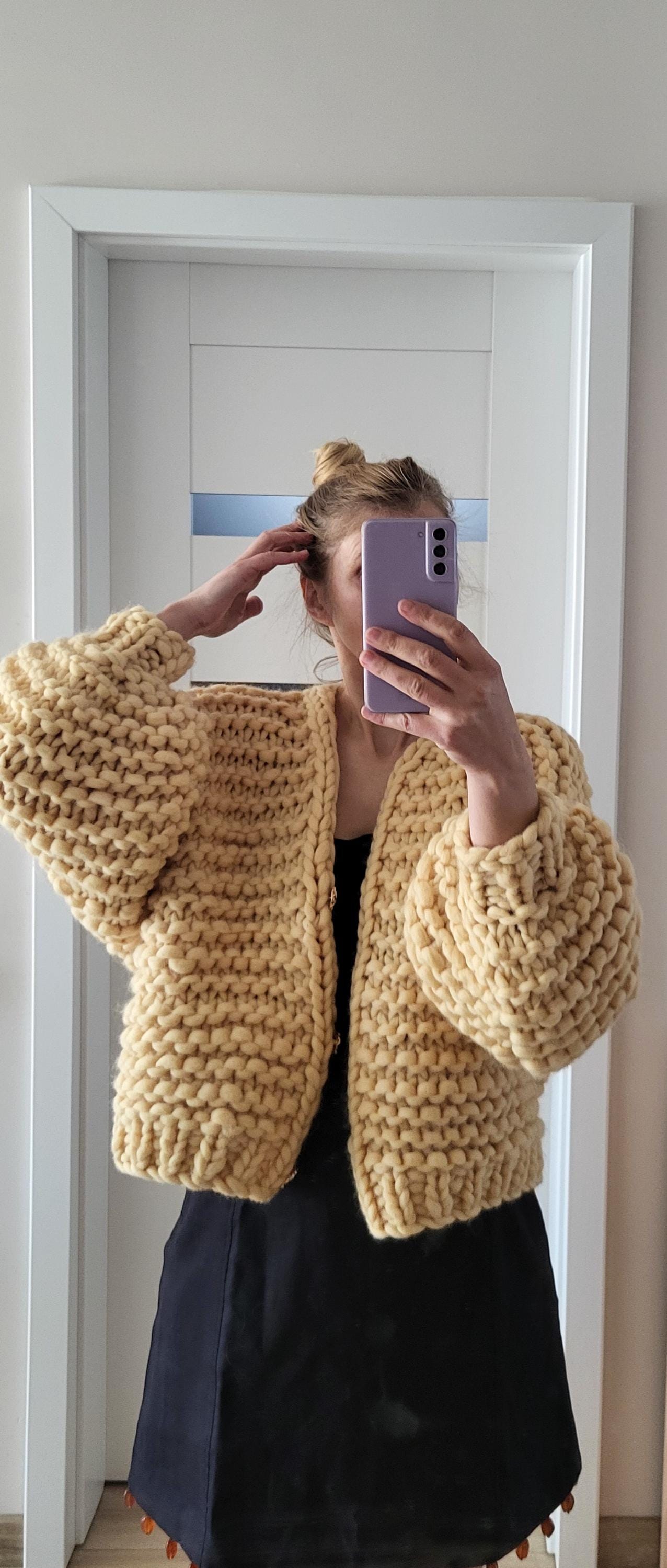 Chunky Merino Wool Cardigan, Oversized Knit Sweater, Winter Warmth