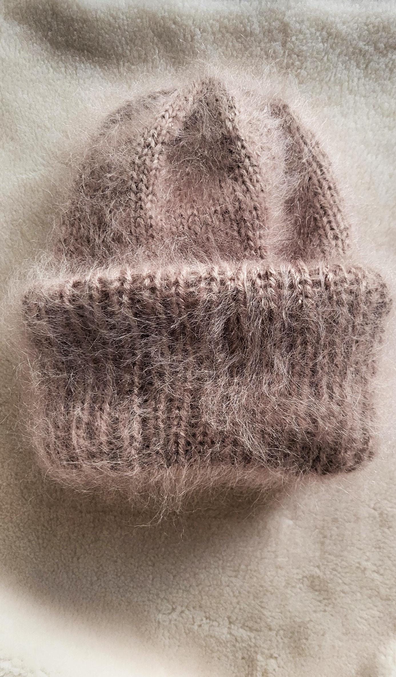 Chunky Mohair Knit Beanie: Fluffy Unisex Winter Hat.Mohair mittens.