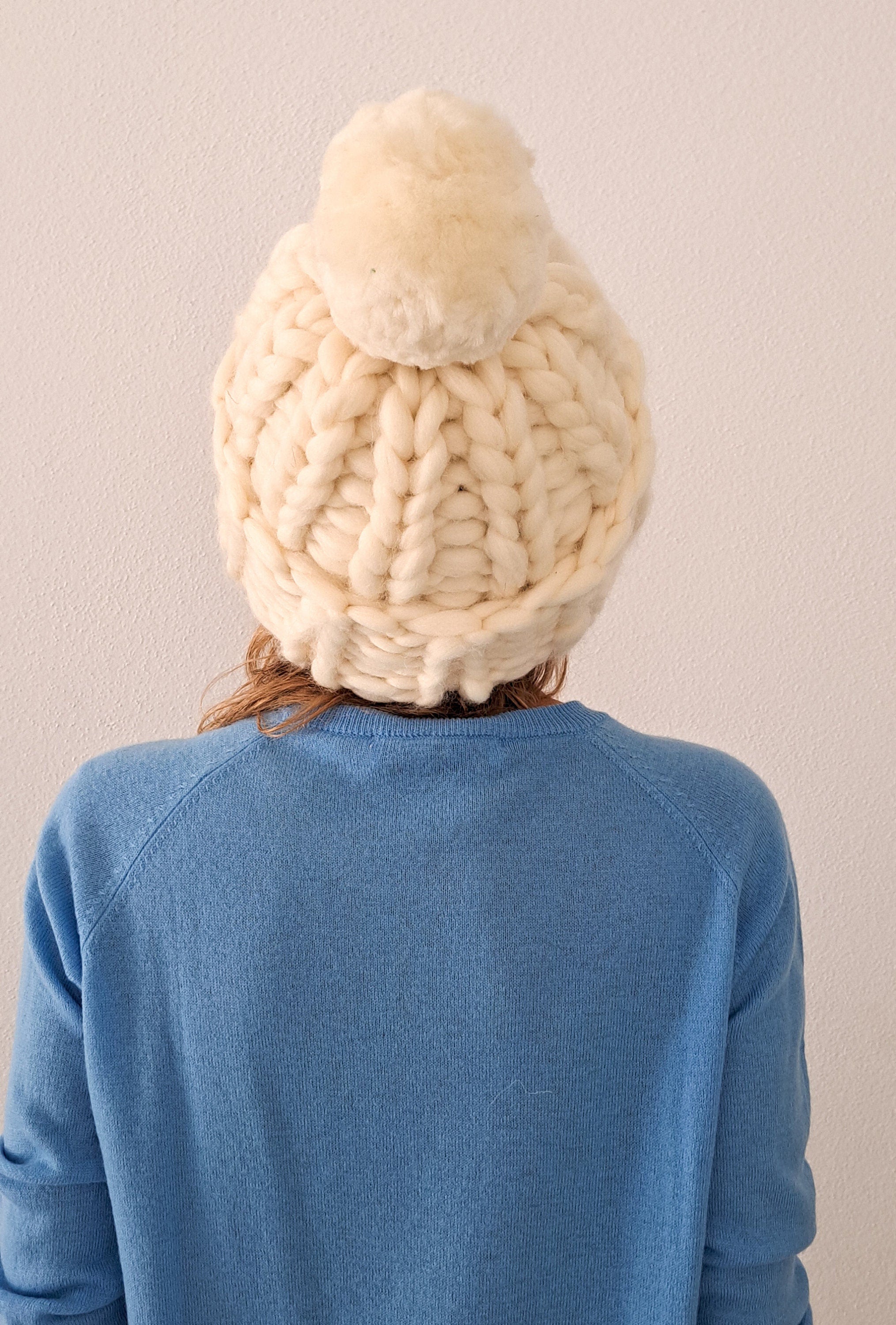 Merino Wool Chunky Knit Beanie: Women's Winter Pom Pom Hat