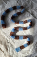 Mohair Silk Mini Scarf – Blue Brown Stripes, Hand-Knitted Accessory