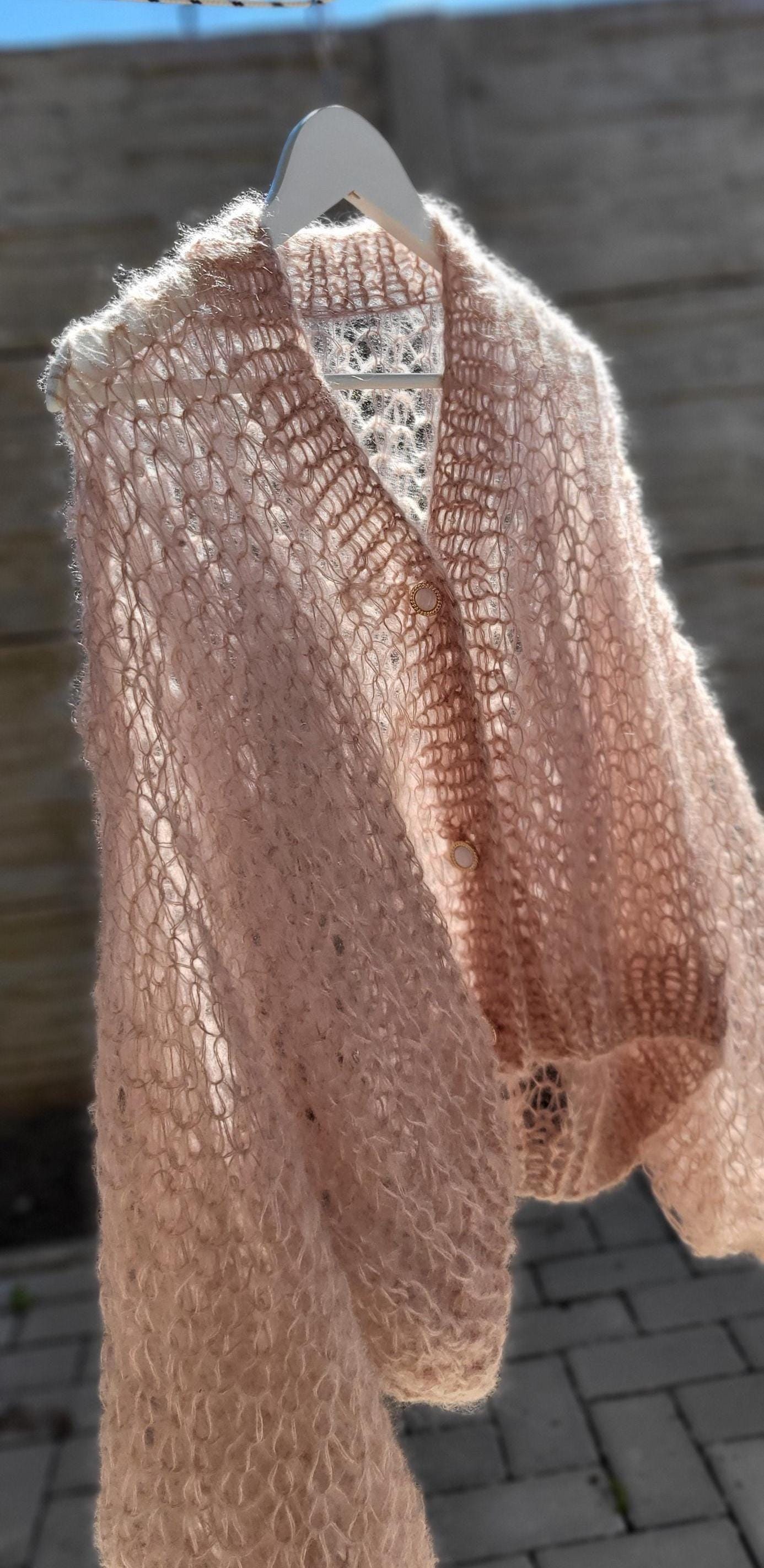 Hand Knit Mohair Silk Crop Cardigan, Elegant Evening Bolero Shrug