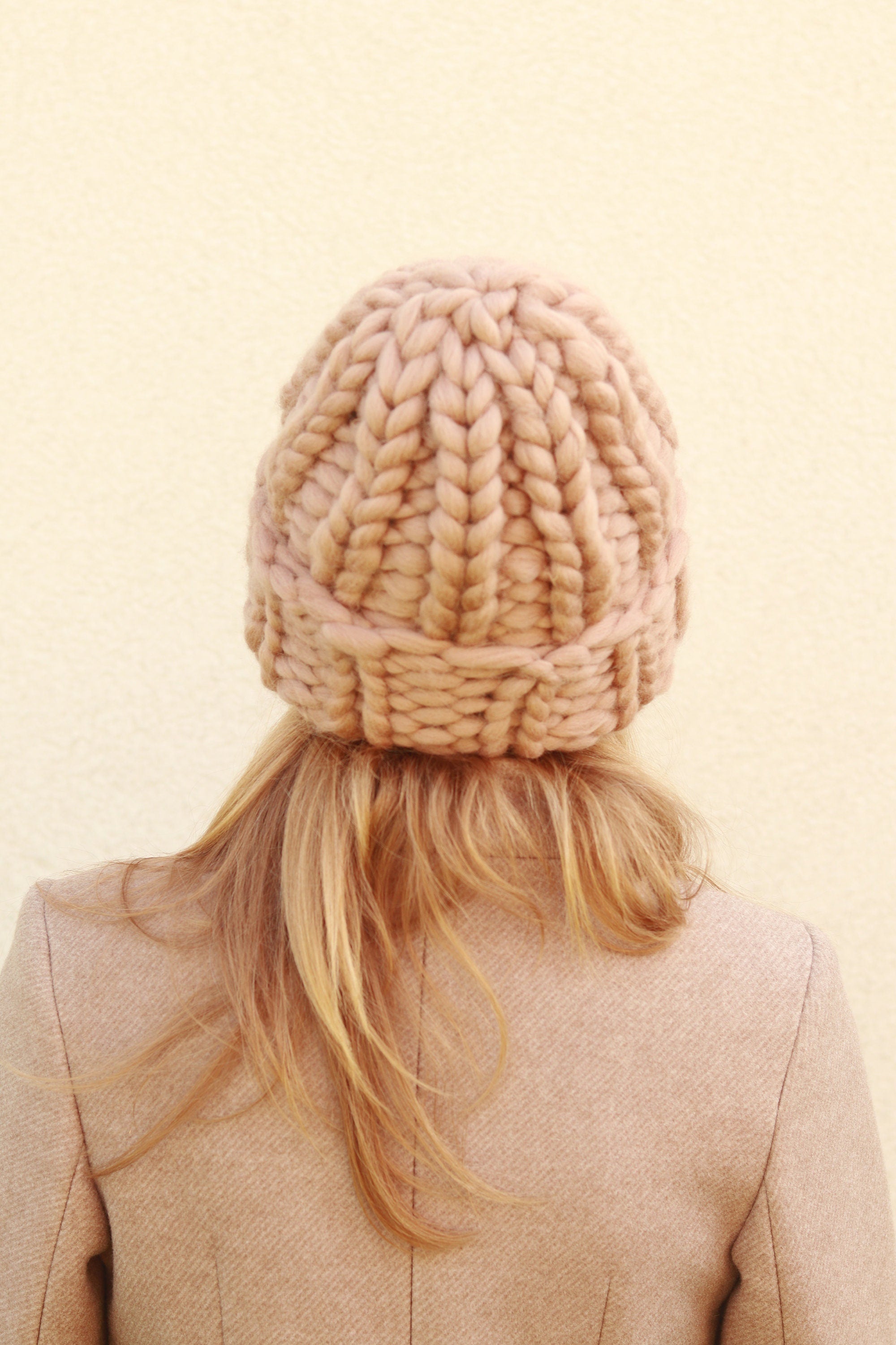 Merino Wool Knit Beanie: Super Chunky Pom Pom Winter Hat