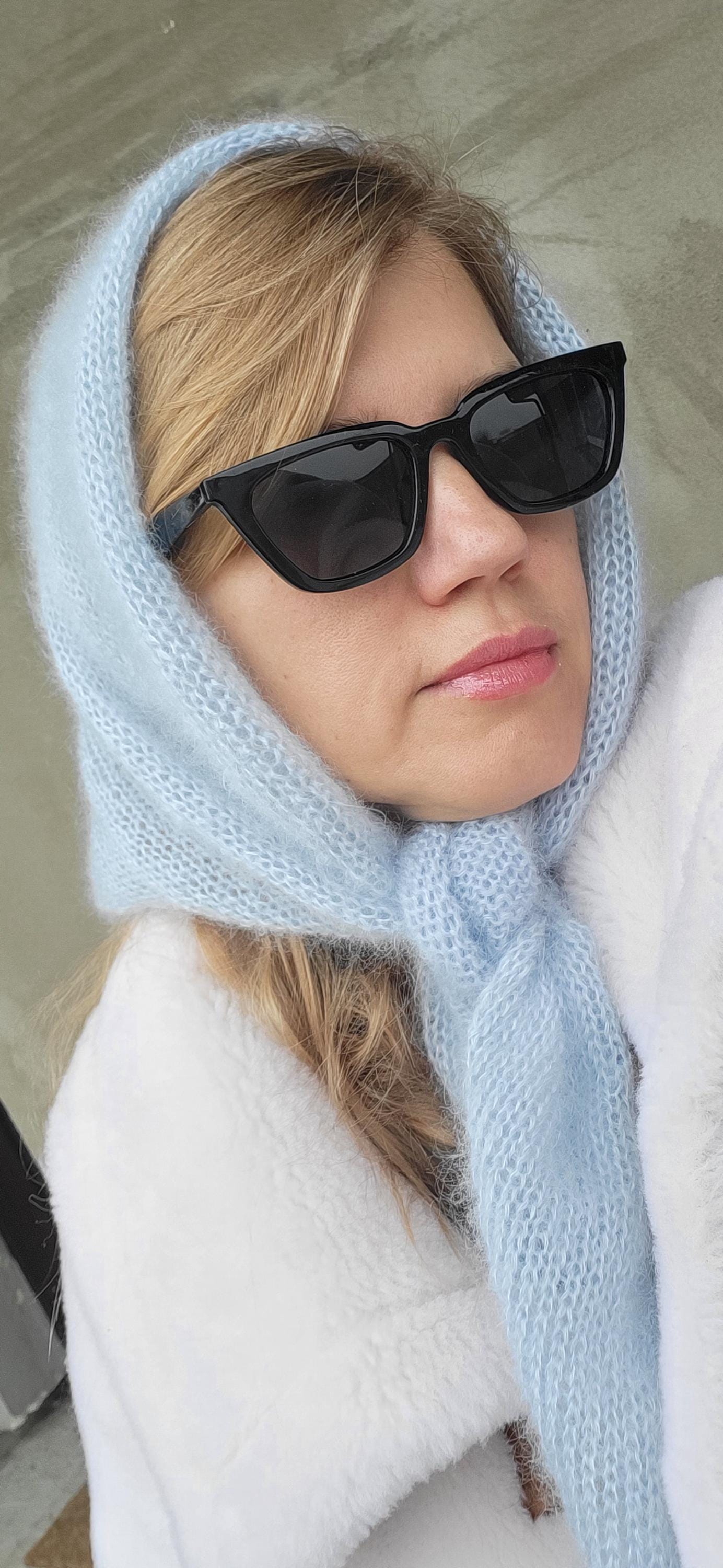 Handmade Mohair Triangle Shawl, Striped Knit Scarf, Boho Wrap