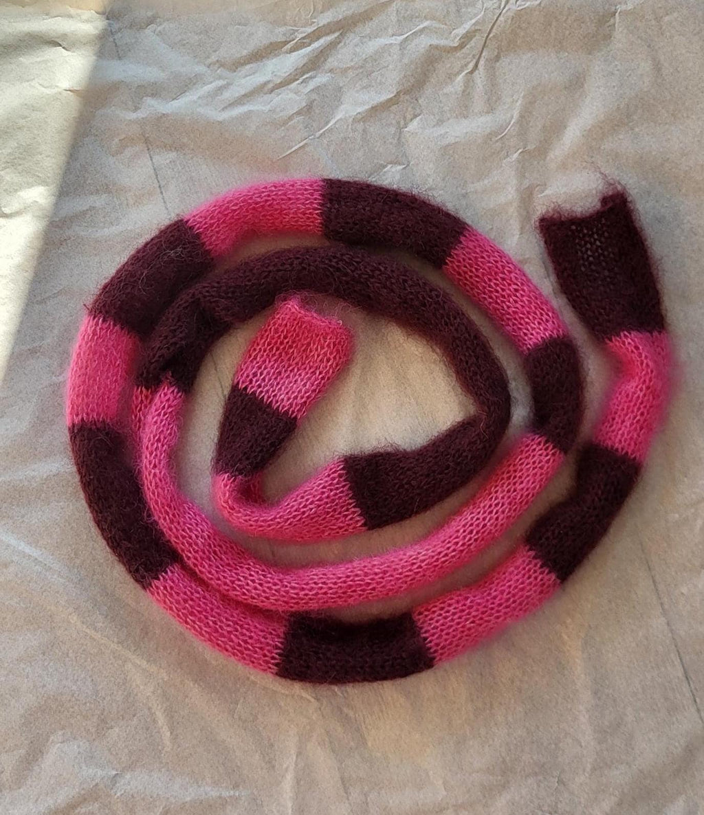 Mini Mohair Silk Scarf: Skinny Multicolored Striped Neck Scarf