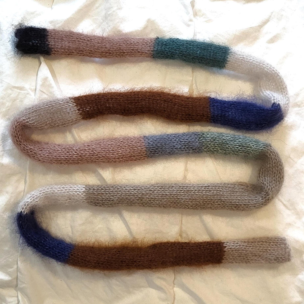 Mini Mohair Silk Scarf: Skinny Multicolored Striped Neck Scarf