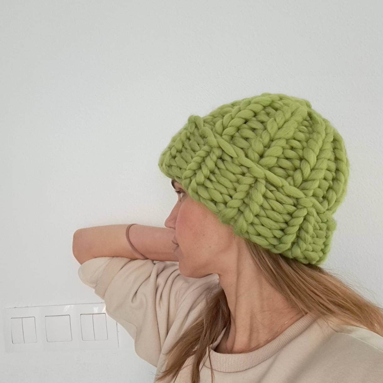 Merino Wool Chunky Knit Beanie Pom Pom Hat