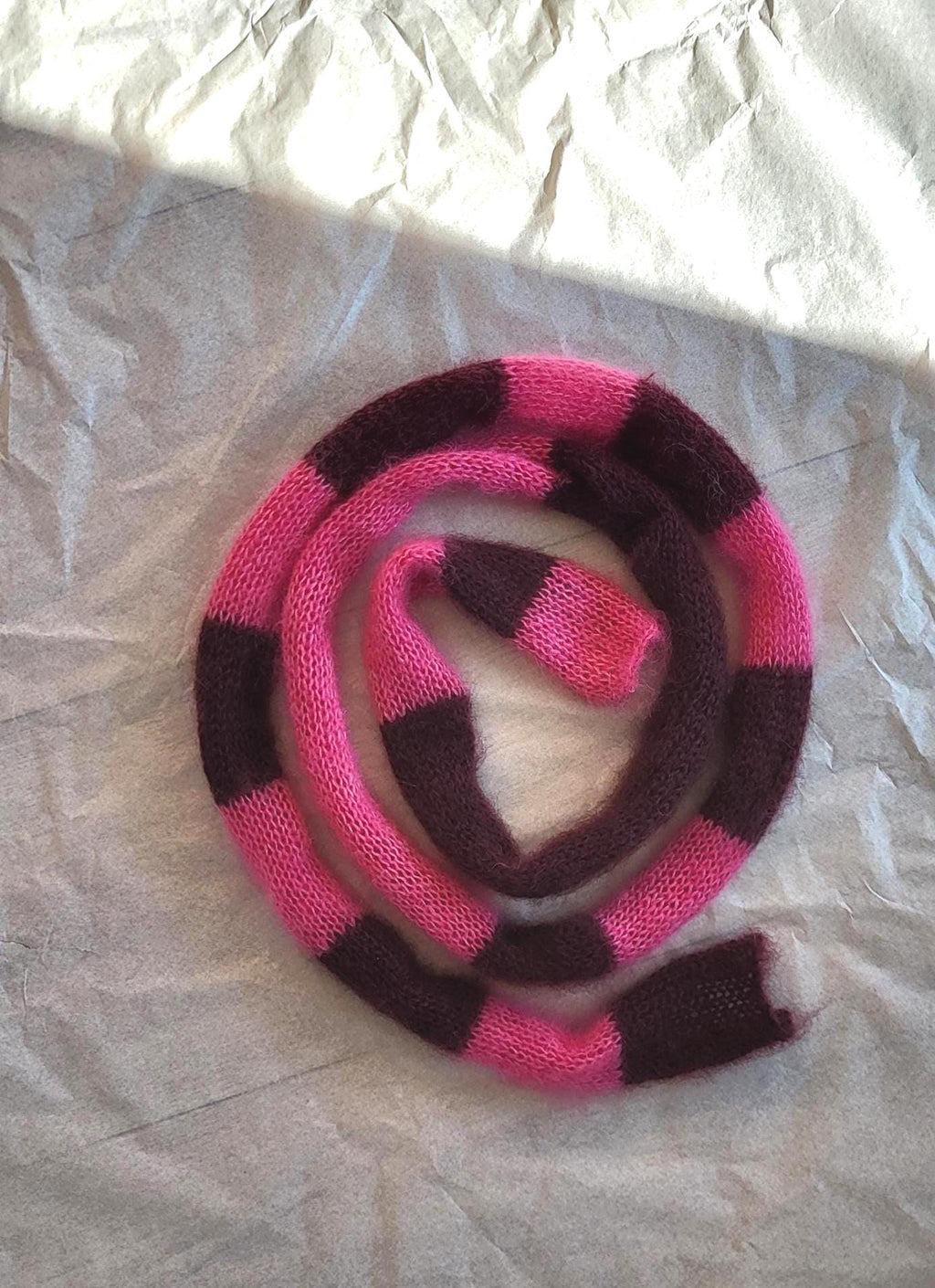 Mini Mohair Silk Scarf: Skinny Multicolored Striped Neck Scarf
