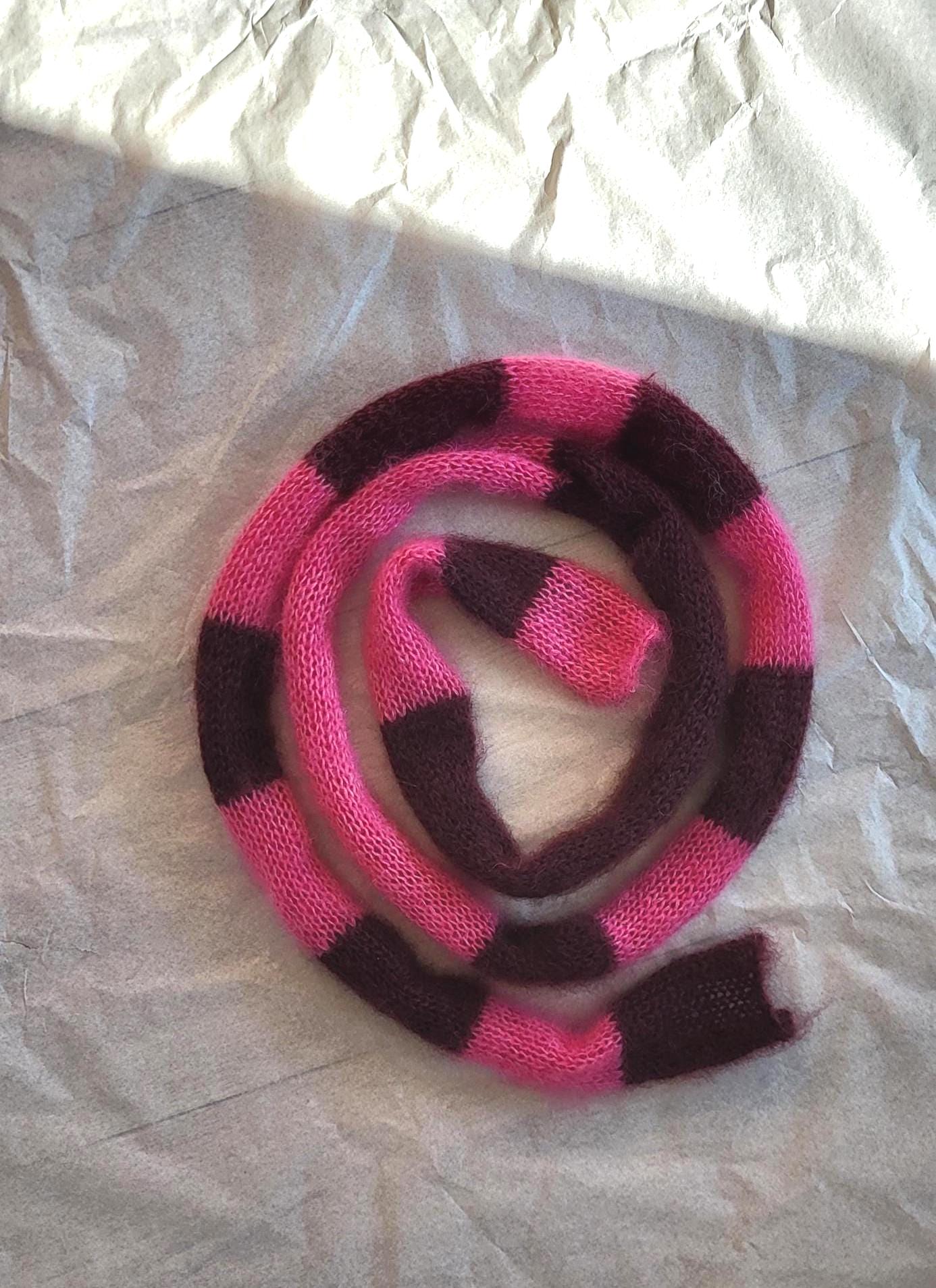 Mini Mohair Silk Scarf: Skinny Multicolored Striped Neck Scarf