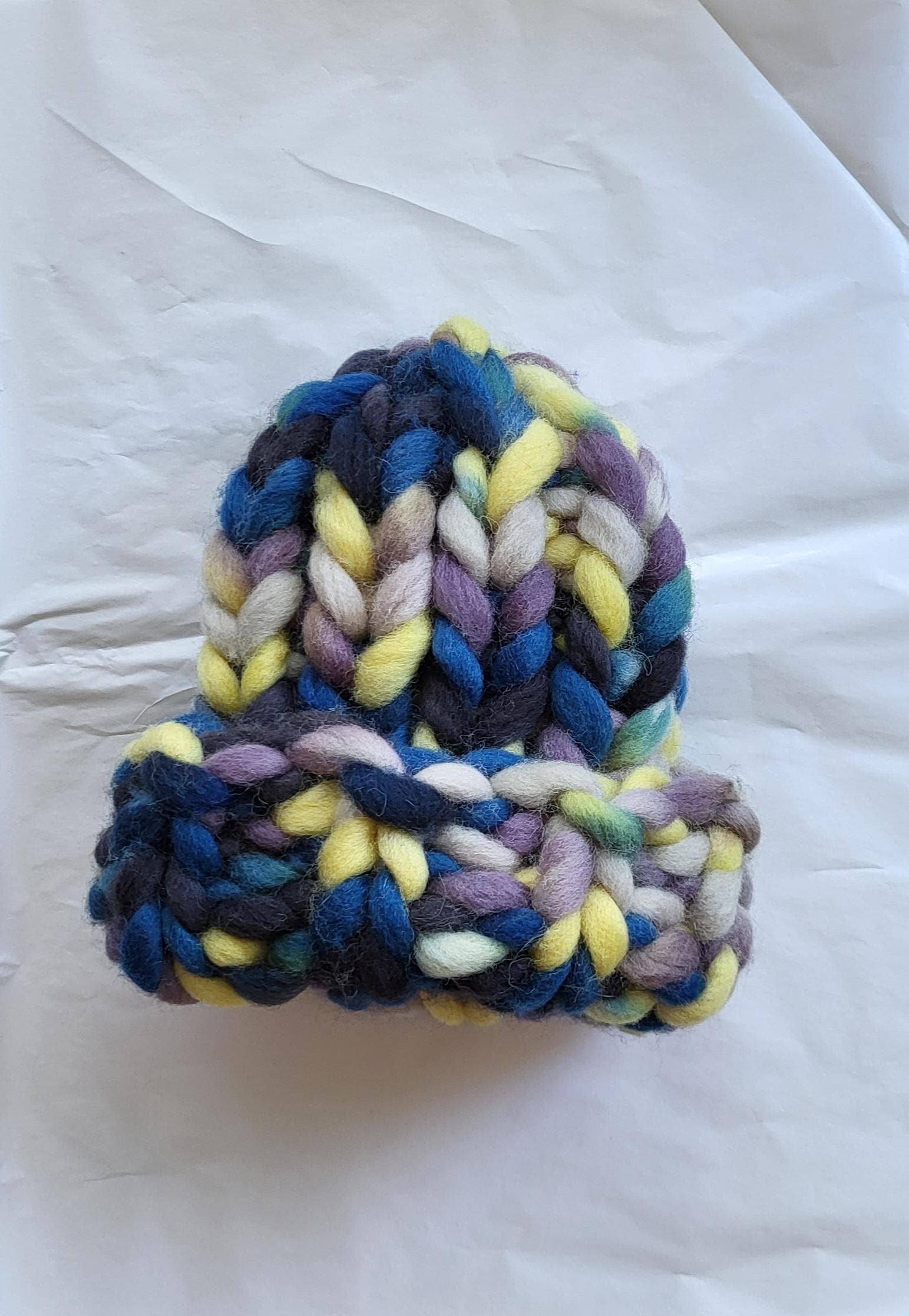 Women Chunky Knit Beanie, Rainbow Wool Winter Knit Hat