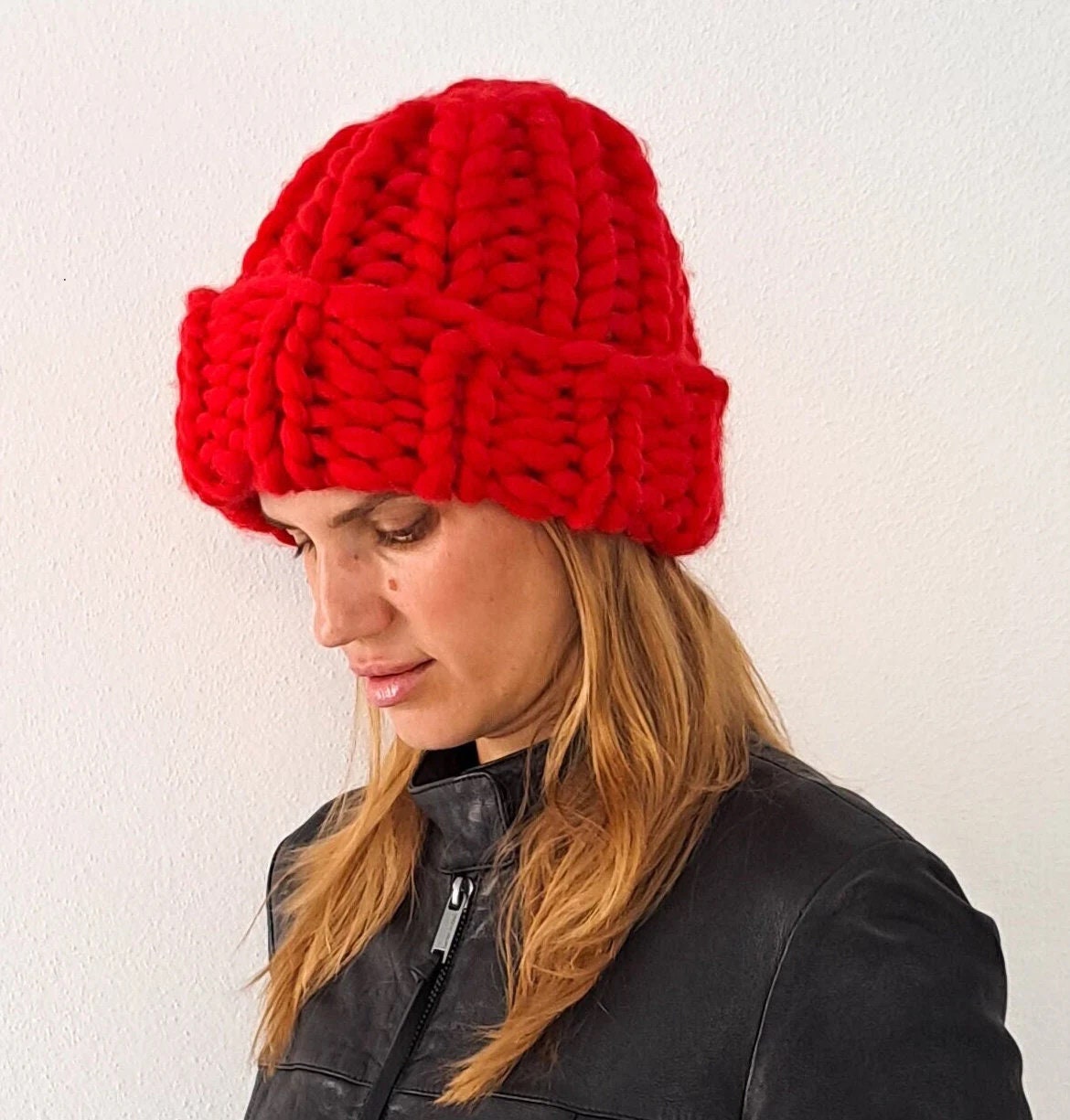 Super Chunky Knit Merino Wool Hat - Beige Winter Hat