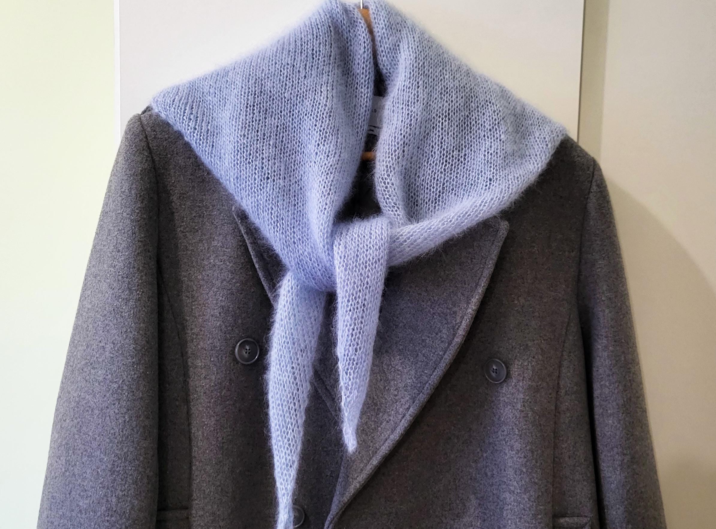 Handmade Mohair Triangle Shawl, Striped Knit Scarf, Boho Wrap