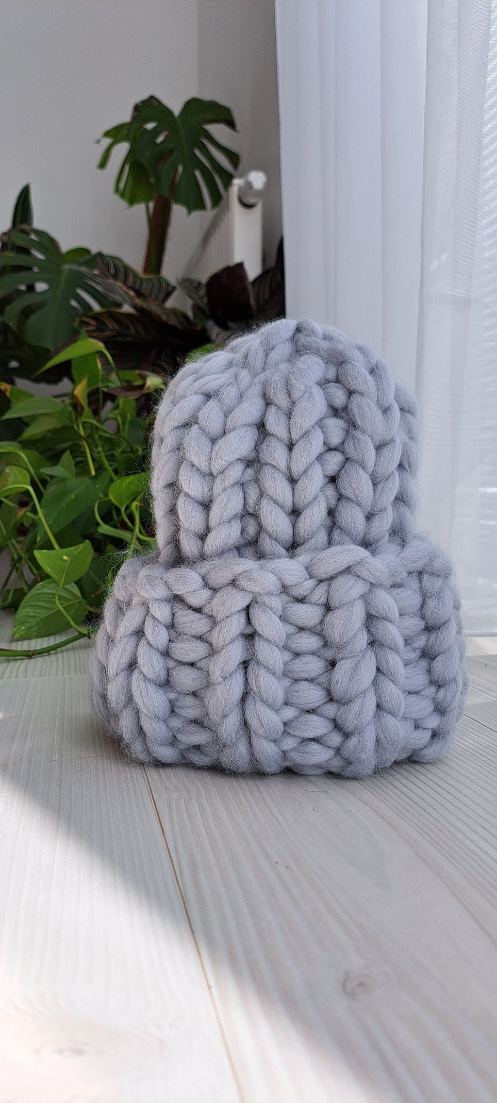 Merino Wool Knit Beanie: Super Chunky Pom Pom Winter Hat