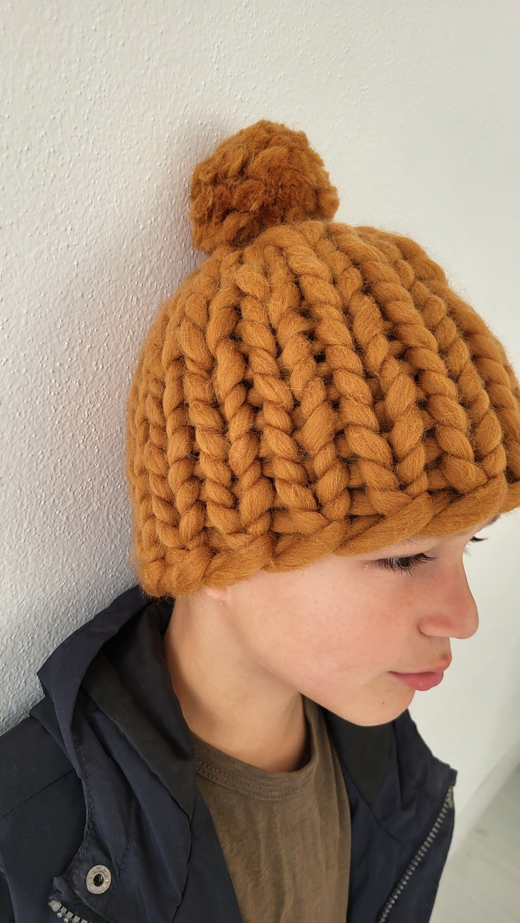 Hand Knitted Merino Wool Kids Pom-Pom Hat (3-10 Years)