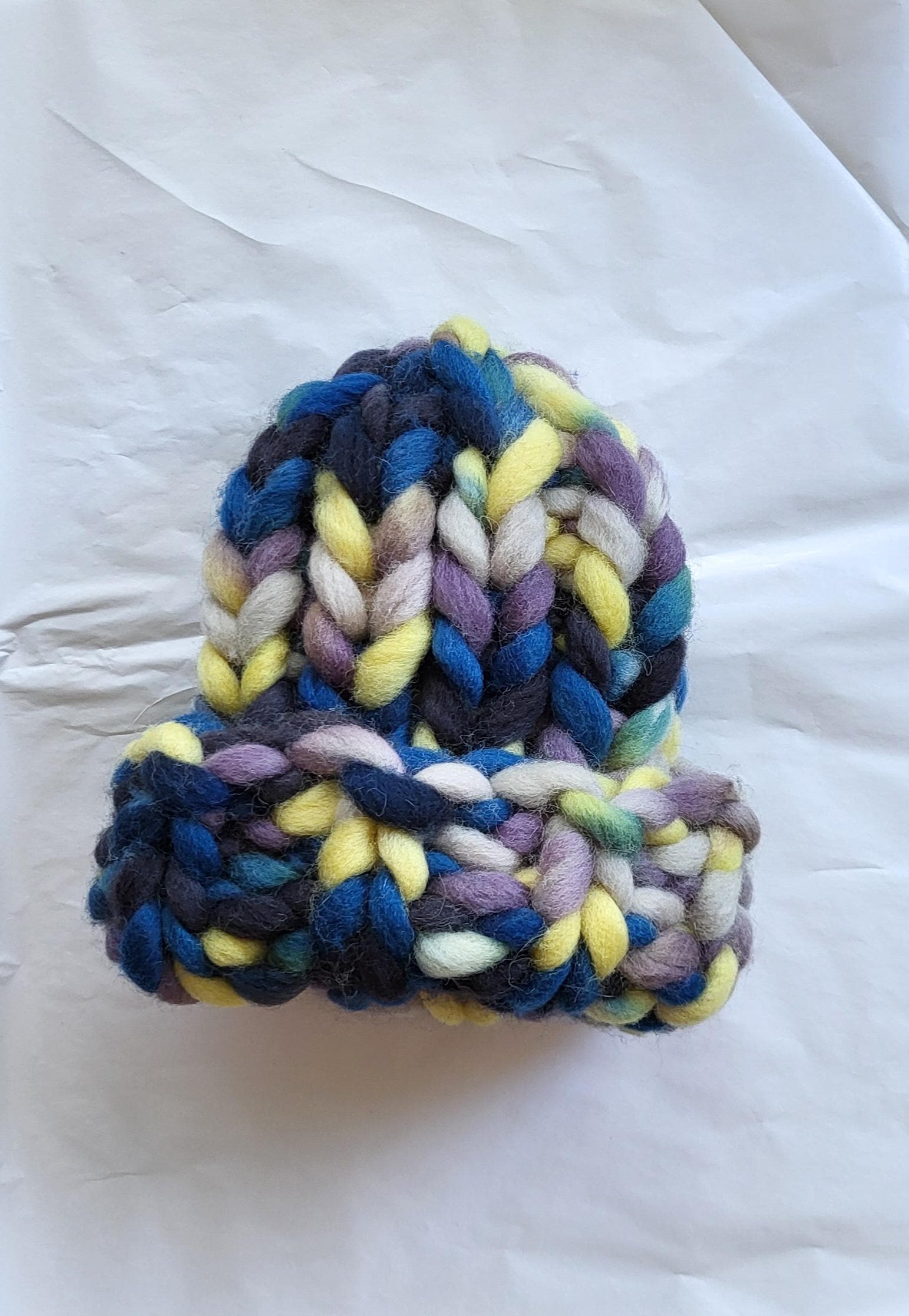 Women Chunky Knit Beanie, Rainbow Wool Winter Knit Hat