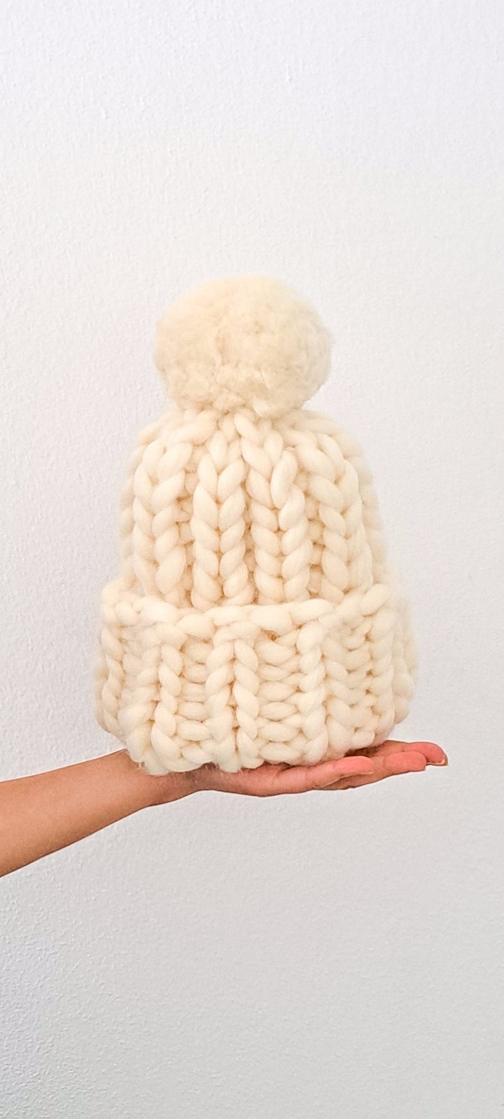 Merino Wool Chunky Knit Beanie Pom Pom Hat