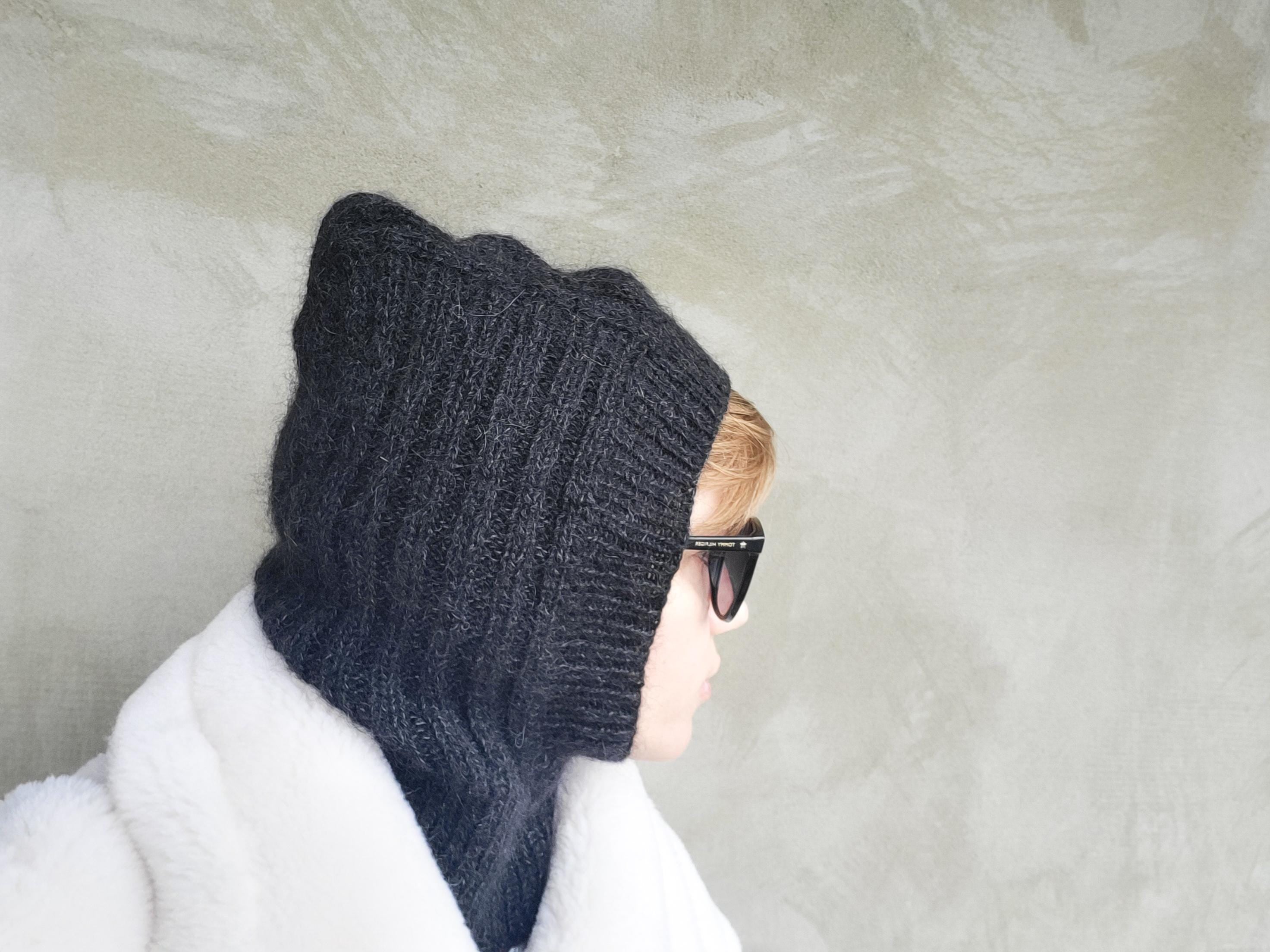 Handmade Merino Wool Balaclava Hood: Mohair Knit Cowl