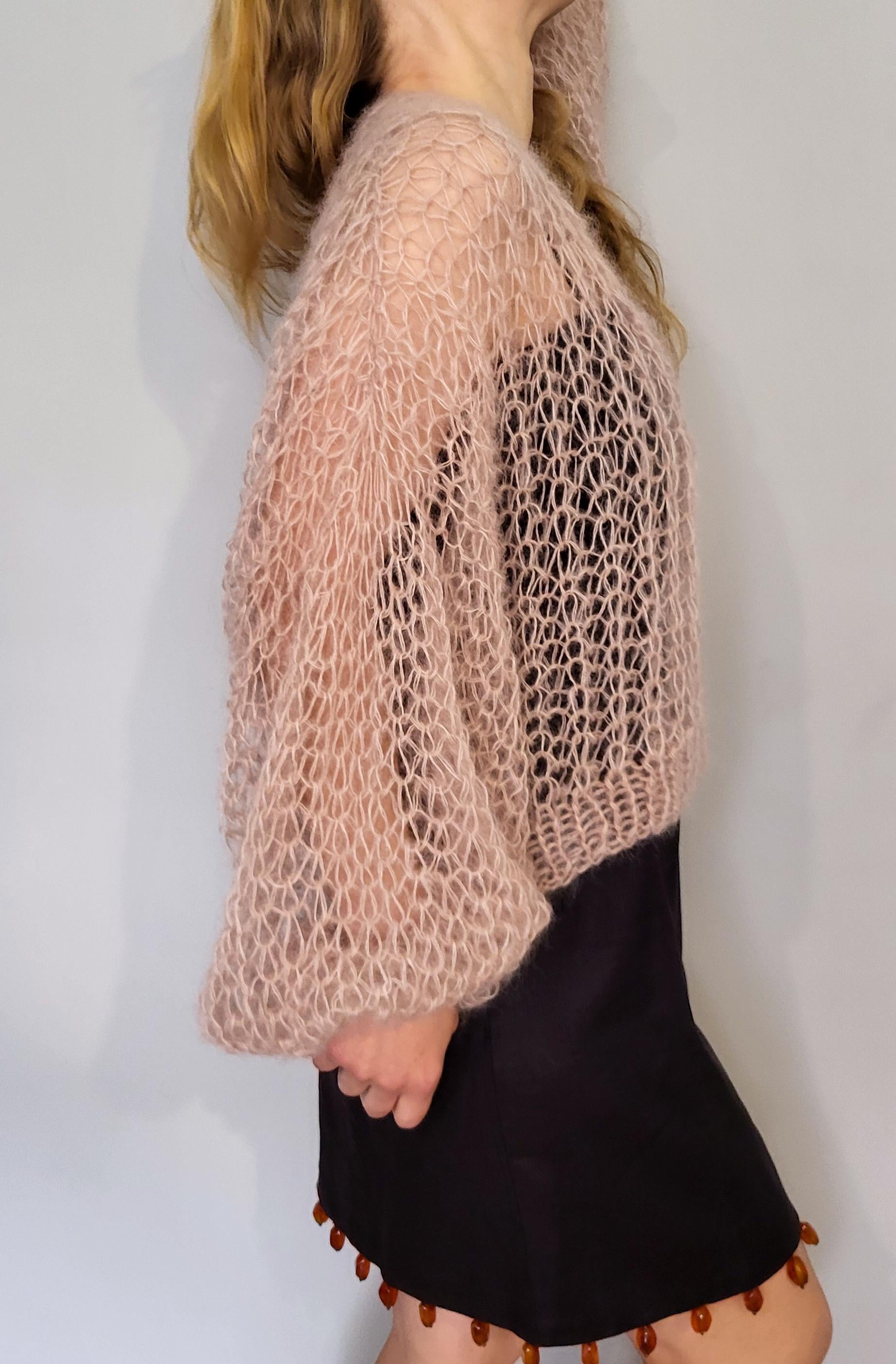 Hand Knit Mohair Silk Crop Cardigan, Elegant Evening Bolero Shrug